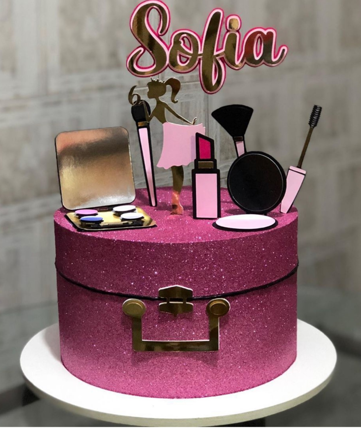 Topo de bolo - Maquiagem Rosa