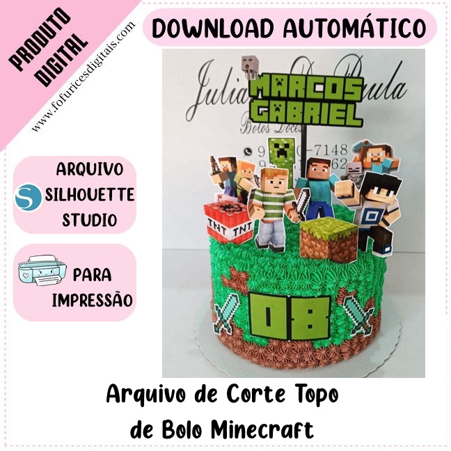 Topper Bolo Aniversário - Tema Minecraft