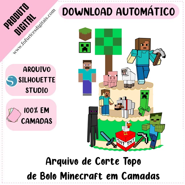 ARQUIVO Topo de bolo Minecraft - Topo e corte