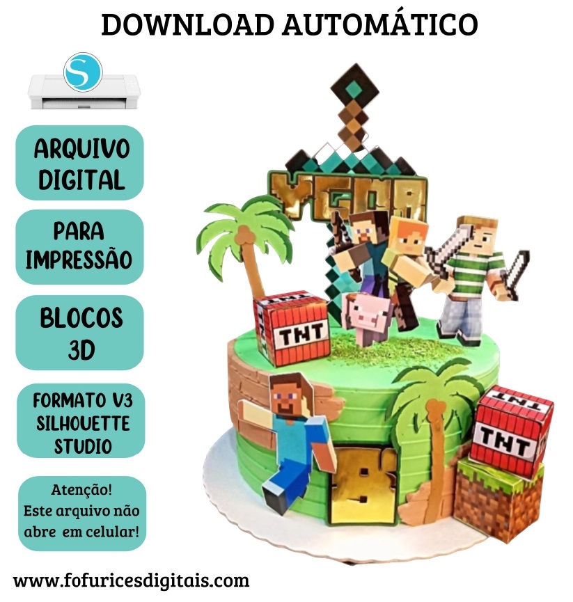 Arquivo de Corte Silhouette Topo De Bolo Minecraft – Fofurices Digitais