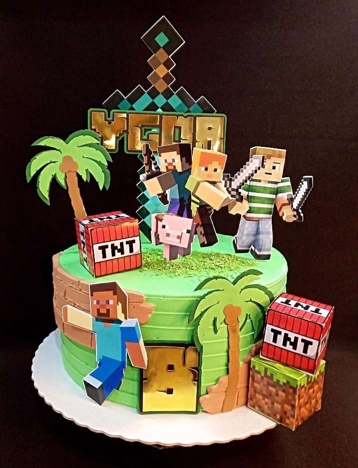 ARQUIVO Topo de bolo Minecraft - Topo e corte