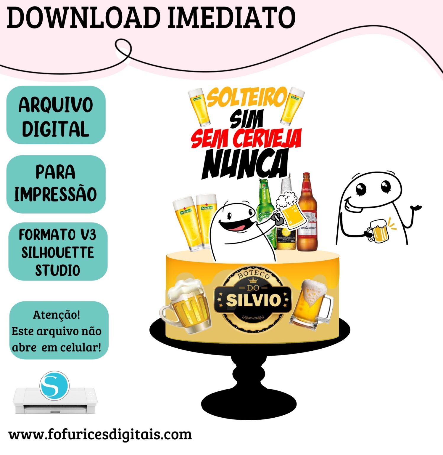 Arquivo De Corte Topo De Bolo Flork Cerveja Fofurices Digitais