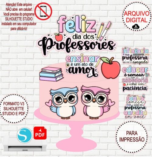 Arquivo de Corte Silhouette Topo de Bolo Feliz Dia dos Professores