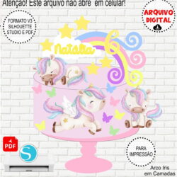 Arquivo de Corte Silhouette Topo de Bolo Unicórnio Aquarela p/Download