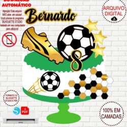 Arquivo de Corte Silhouette Topo de Bolo Futebol Studio e PDF