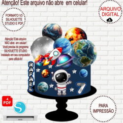 Arquivo de Corte Silhouette Topo de Bolo Astronauta Espaço Cideral p/Download