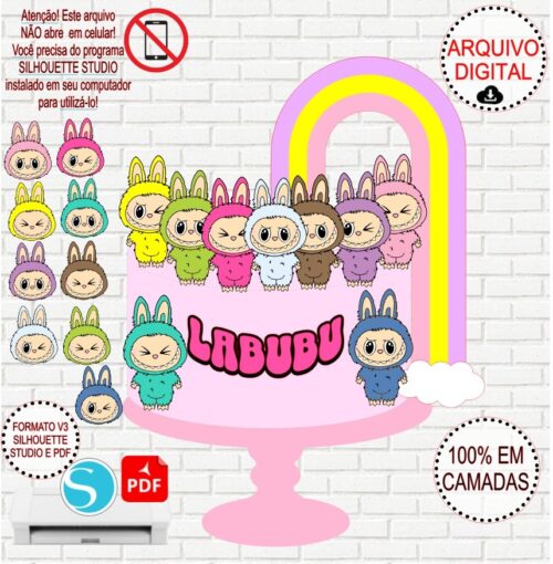 Arquivo de Corte Silhouette Topo de Bolo Labubu
