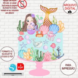 Arquivo de Corte Silhouette Topo de Bolo Sereia Aquarela