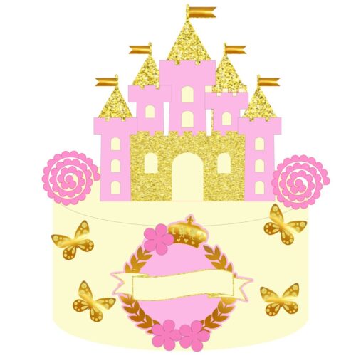 Arquivo de Corte Silhouette Topo de Bolo Castelo de Princesa em Camadas - Imagem 3