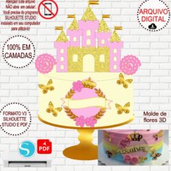 Arquivo de Corte Silhouette Topo de Bolo Castelo de Princesa em Camadas