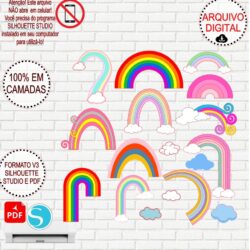 Arquivo de Corte Silhouette Combo Nuvens e Arco-Íris em Camadas