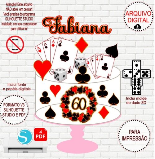 Arquivo de Corte Silhouette Topo de Bolo Baralho / Jogos / Truco