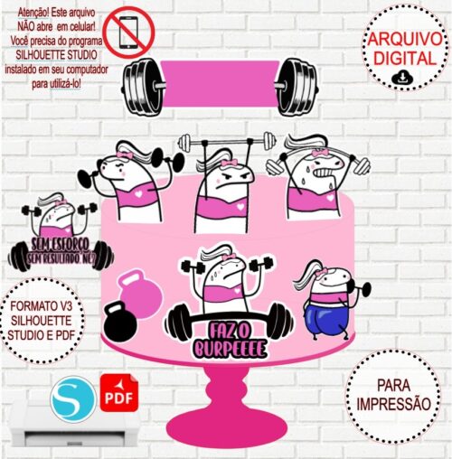 Arquivo de Corte Silhouette Topo de Bolo Flork Academia Feminino