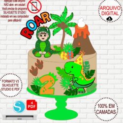 Arquivo de Corte Silhouette Topo de Bolo Dino Baby em Camadas Modelo2