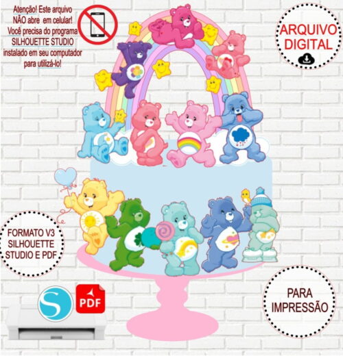 Arquivo de Corte Silhouette Topo de Bolo Ursinhos Carinhosos