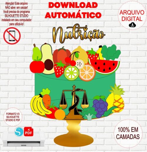 Arquivo de Corte Silhouette Topo de Bolo Nutrição em Camadas