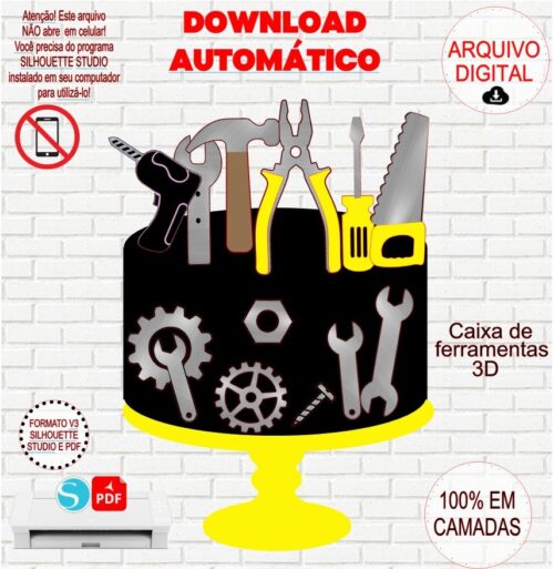 Arquivo de Corte Topo de Bolo Ferramentas em Camadas