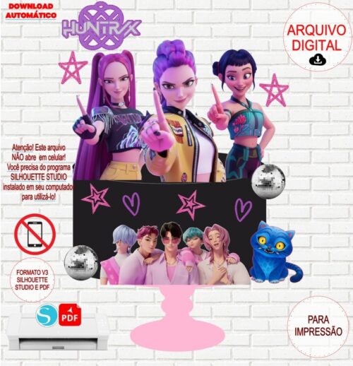 Arquivo de Corte Silhouette Topo de Bolo Guerreiras do K-POP