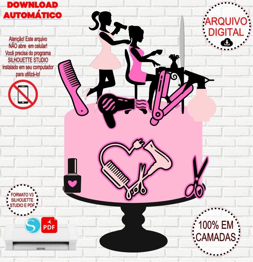 Arquivo de Corte Silhouette Topo de Bolo Salão de Beleza/ Cabeleireira