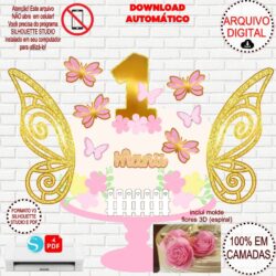 Arquivo de Corte Silhouette Topo de Bolo Borboleta Asas Modelo 2
