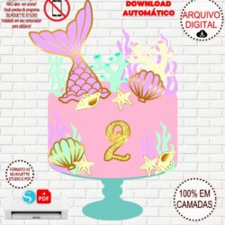 Arquivo de Corte Silhouette Topo de Bolo Sereia em Camadas