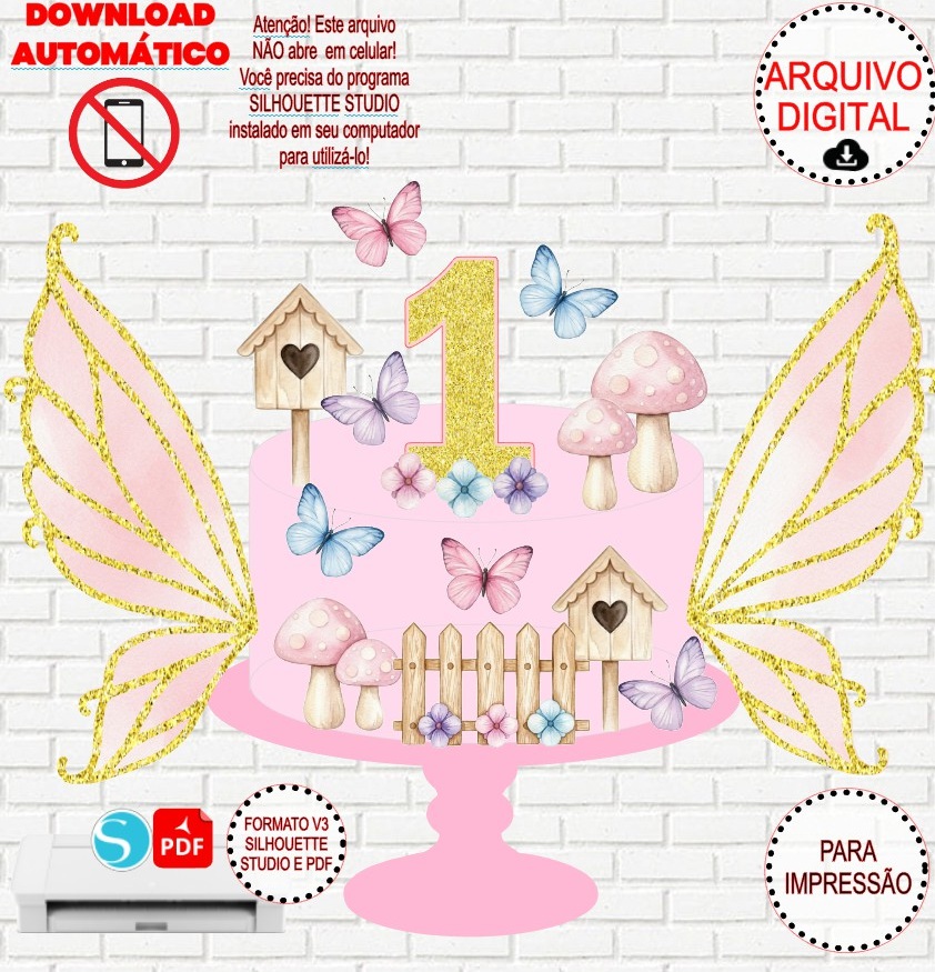 Arquivo de Corte Silhouette Topo de Bolo Borboleta Asas