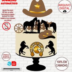 Arquivo de Corte Topo de Bolo Boiadeiro / Cowntry / Cowboy em Camadas