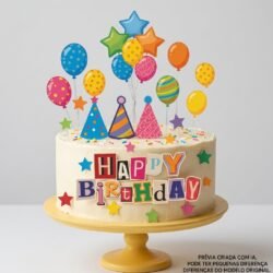 Arquivo de Corte Silhouette Topo de Bolo Happy Birthday+ Elementos