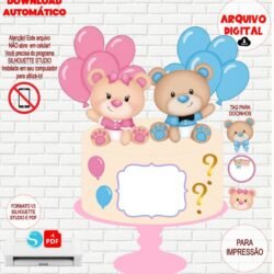 Arquivo de Corte Silhouette Topo de Bolo Chá Revelação Ursinhos